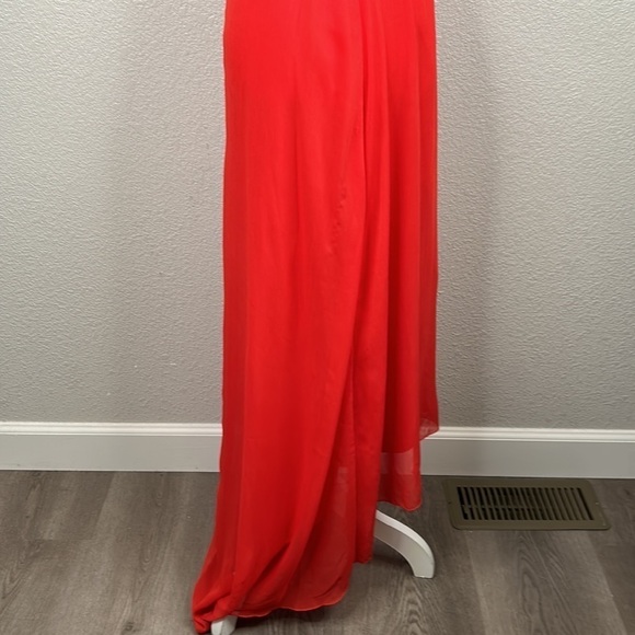 Asos Red Orange V-Neck Faux Wrap Flowy Whimsical Fairy Maxi Dress Size 4 - Picture 6 of 10